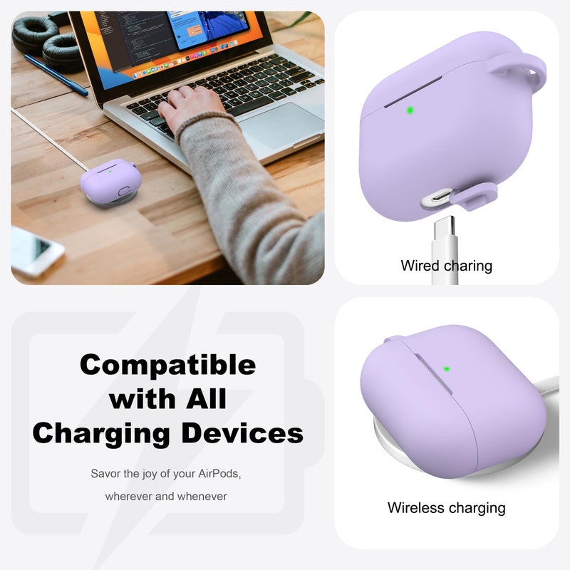 R-fun for AirPods Pro 2nd/1st Generation Case with Cleaner Kit,Soft Silicone Protective Case Cover for Apple AirPod Pro 2/1 for Women Men,AirPods Pro Case Accessories with Keychain,Banana Violet - Image 3